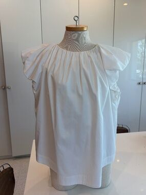 Trina Turk puffy shoulder white cotton blouse size XL